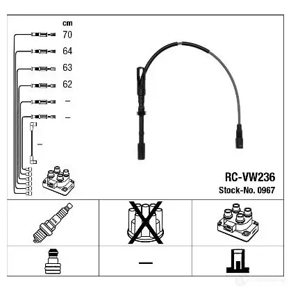 Высоковольтные провода зажигания, комплект NGK 0967 RC-VW23 6 MIB44DA 164362 изображение 1