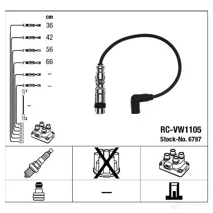 Высоковольтные провода зажигания, комплект NGK R C-VW1105 2BXS8F5 167162 6797 изображение 5