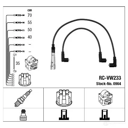 Высоковольтные провода зажигания, комплект NGK RC-VW2 33 164359 0964 U1L7J изображение 1