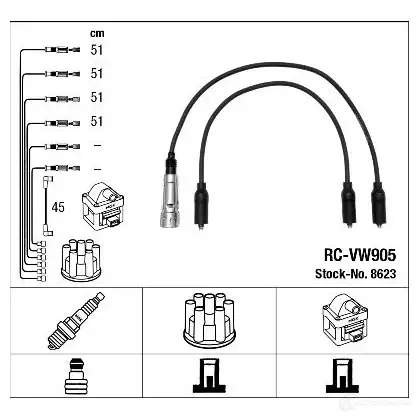 Высоковольтные провода зажигания, комплект NGK 167661 8623 K5URSN RC-VW90 5 изображение 1
