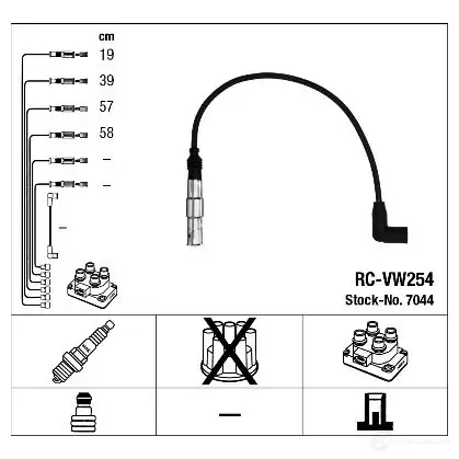 Высоковольтные провода зажигания, комплект NGK 5IVE0EH 7044 167228 RC-VW 254 изображение 4