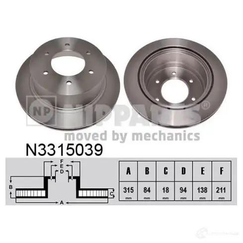 Тормозной диск NIPPARTS N3315039 XUSRGL 6 2046677 8718638425202