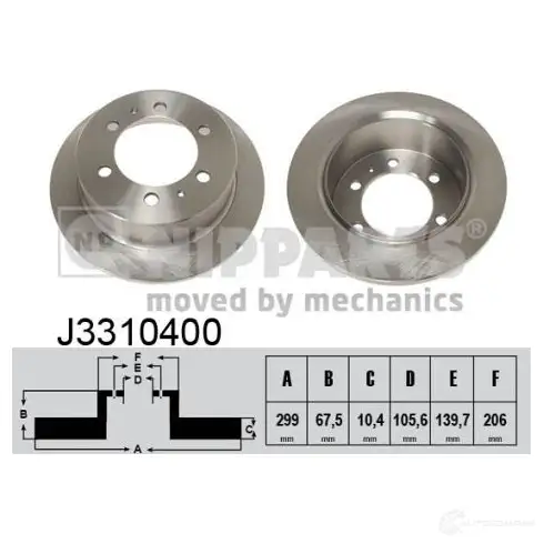 Тормозной диск NIPPARTS J3310400 2037717 X2UV2 0 8711768089986 изображение 0