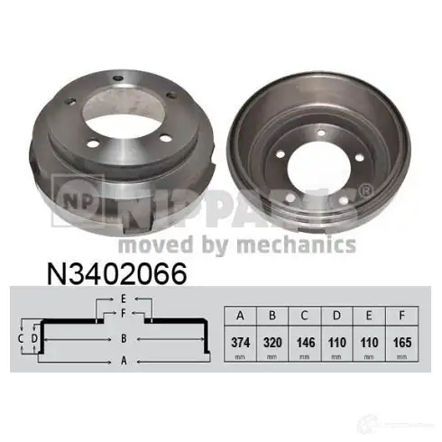 Тормозной барабан NIPPARTS N8QD F 8718638423017 2046749 N3402066