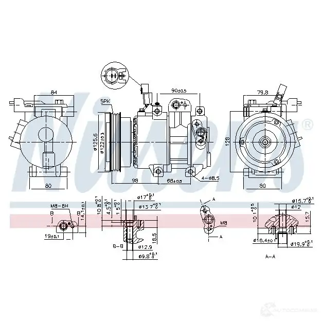 Компрессор кондиционера NISSENS 5707286469648 1424957681 W2A B8KG 890684