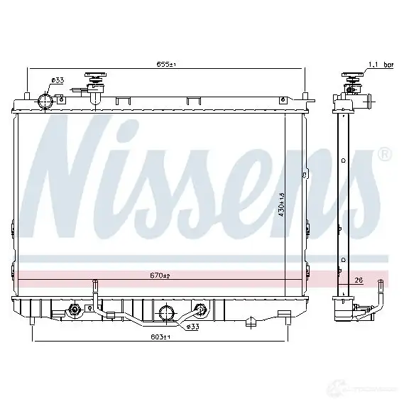 Радиатор охлаждения двигателя NISSENS MW7X6 5 666219 1214077132 5707286407671 изображение 1