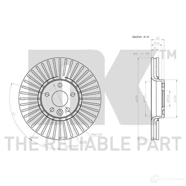 Тормозной диск NK 314860 I5X0VZ F 5703858749811 1242606 изображение 2