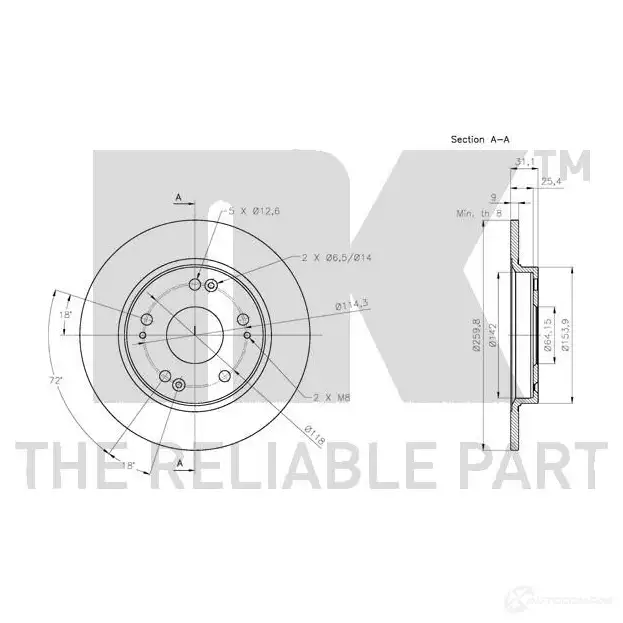 Тормозной диск NK 5703858757199 KGR IC 312655 1241660 изображение 2