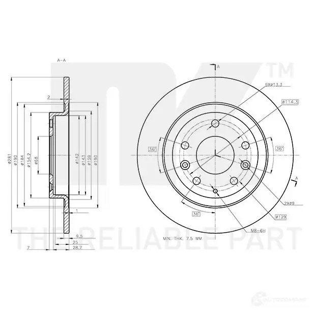 Тормозной диск NK 9M1 T3 313285 1438032664 изображение 0
