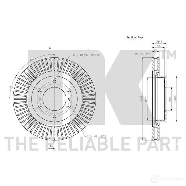 Тормозной диск NK 1241723 F8W 3D 313055 5703858767976 изображение 2