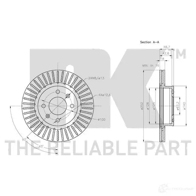 Тормозной диск NK 1XGY T5U 313529 1241990 5703858768034 изображение 2