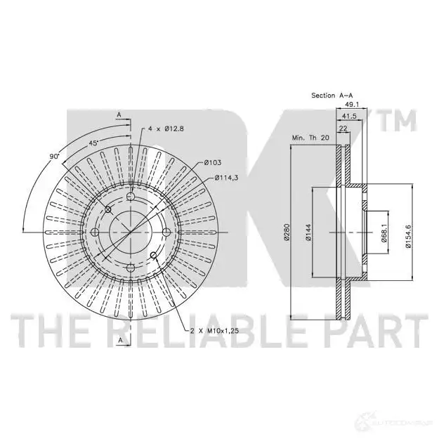 Тормозной диск NK 5703858763596 1241447 R0MM2W J 312251 изображение 2