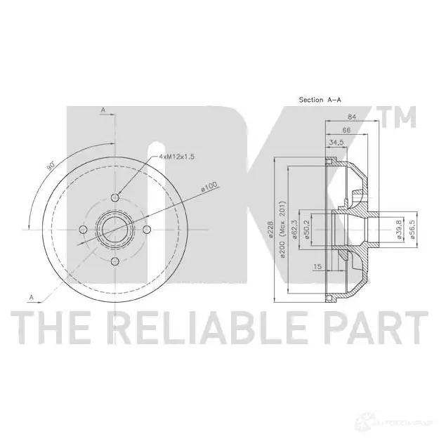 Тормозной барабан NK 5703858633837 Z6HQ N2 253613 1239622 изображение 2