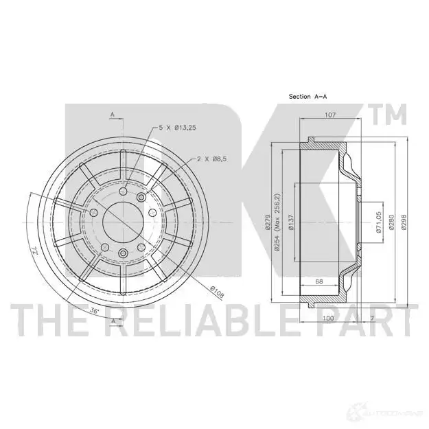 Тормозной барабан NK 5703858748654 251912 1239465 68YHK W изображение 2