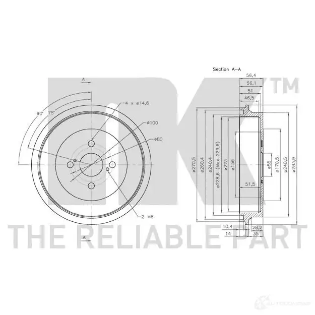 Тормозной барабан NK 5703858769178 R4 4MNQF 1239717 254531 изображение 2