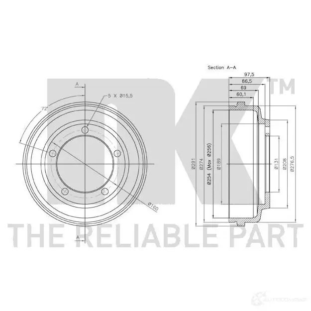 Тормозной барабан NK 1239826 5703858732134 262510 15AXN RC изображение 2