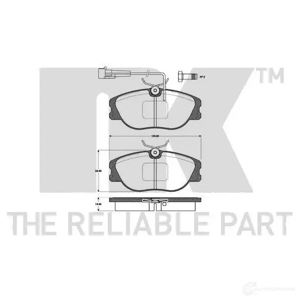 Тормозные колодки дисковые, комплект NK WVA 21262/19 0S4RY49 221014 1237880