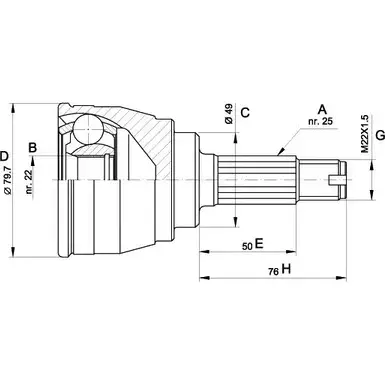 Шрус граната OPEN PARTS L7EQQ 2771795 HW 1H2 CVJ5148.10
