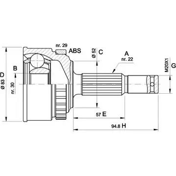 Шрус граната OPEN PARTS DWN8 T CVJ5303.10 GJEZGR 2771903