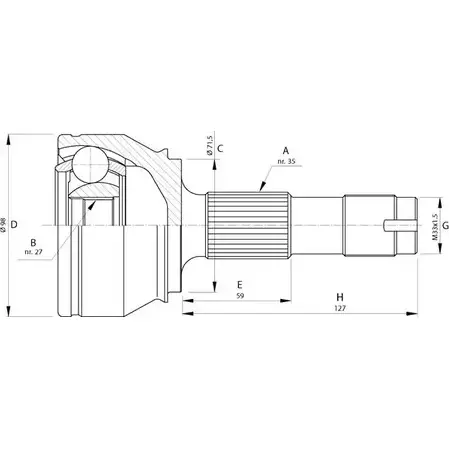 Шрус граната OPEN PARTS 2772201 G D3XLPW CVJ5718.10 WEM27T6 изображение 0