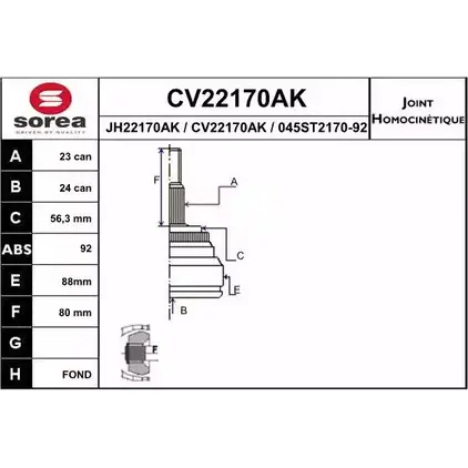 Шрус граната EAI 2803774 CV22170AK CV22170AK 045 ST2170-92 изображение 0