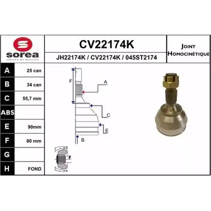 Шрус граната EAI CV22174K CV22174K 045S T2174 2803784