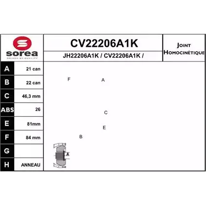 Шрус граната EAI CV22206A1K CV22206A1K 2803831 04 5ST2206-26 изображение 0