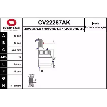 Шрус граната EAI 045ST2287-4 5 2803947 CV22287AK CV22287AK изображение 0