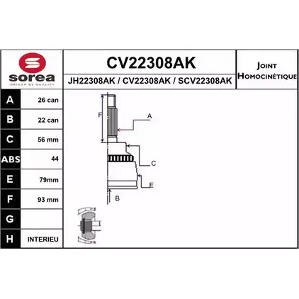 Шрус граната EAI CV22308AK CV22308AK 2803978 045ST230 8-44 изображение 0