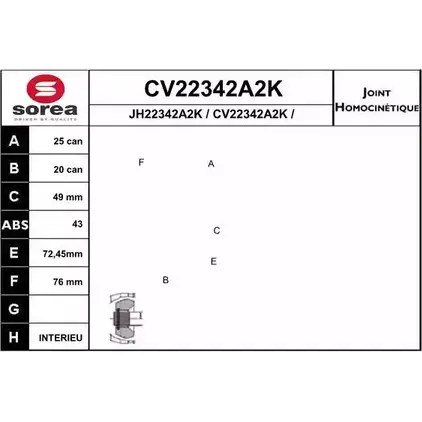Шрус граната EAI 2804028 045ST2342- 43 CV22342A2K CV22342A2K изображение 0