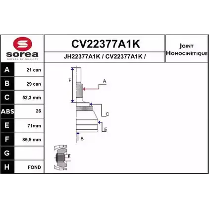 Шрус граната EAI 2804078 045ST2 377-26 CV22377A1K CV22377A1K изображение 0