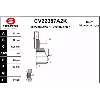 Шрус граната EAI CV22387A2K 2804089 CV22387A2K 045ST 2387-44 изображение 0