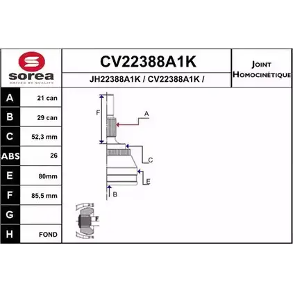 Шрус граната EAI 2804090 045ST2 388-26 CV22388A1K CV22388A1K изображение 0