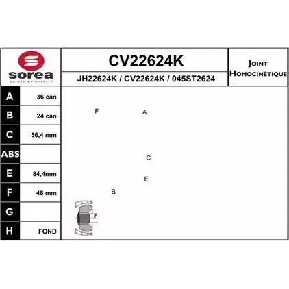 Шрус граната EAI CV22624K 045ST2 624 2804343 CV22624K