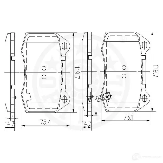 Тормозные колодки дисковые, комплект OPTIMAL 4031185371285 1272209 3KW 58 12519 изображение 2