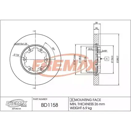 Тормозной диск FREMAX VI0GUO 2886278 BD-1158 9 FKB2L изображение 0