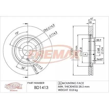 Тормозной диск FREMAX SPMLJT2 BD-1413 T4J3W F 2886323