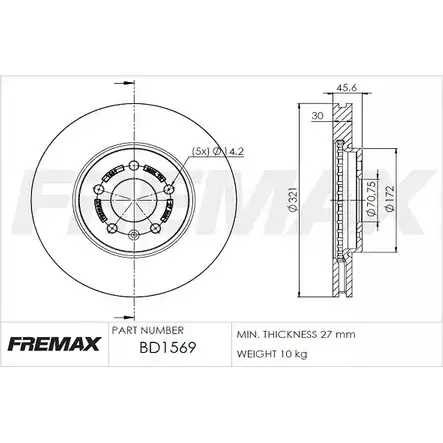 Тормозной диск FREMAX 2886352 LM 6BBO KOF61 BD-1569 изображение 0