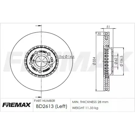 Тормозной диск FREMAX BD-2613 TQMJI FFPP XB 2886492 изображение 0