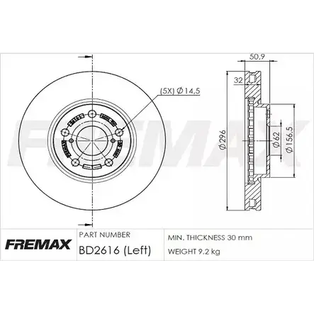 Тормозной диск FREMAX 2886495 BD-2616 HK8YS0C XX6PPZ T изображение 0