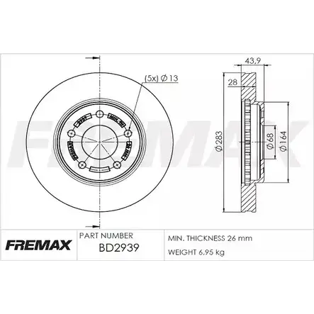Тормозной диск FREMAX QH S0UU0 GVCQO3G 2886582 BD-2939
