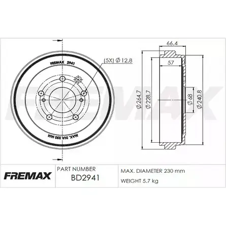 Тормозной барабан FREMAX BD-2941 ZRT9N JL 2886584 6C2ZY