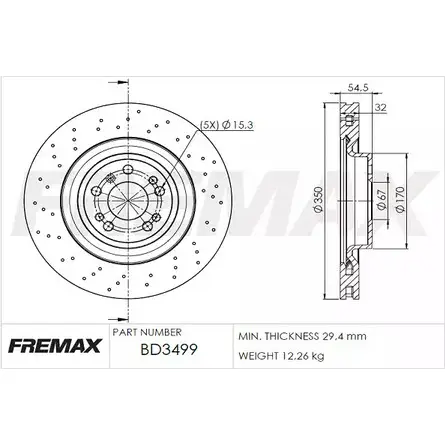 Тормозной диск FREMAX FN3JB1 2886734 Q BWZU BD-3499 изображение 0