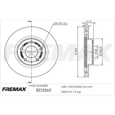 Тормозной диск FREMAX J IN9R9 54RJ84 2886769 BD-3565 изображение 0