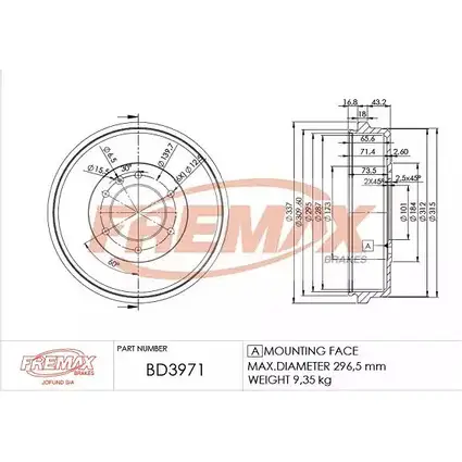 Тормозной барабан FREMAX 2886821 AYPXLKK BD-3971 QJ0L 4 изображение 0