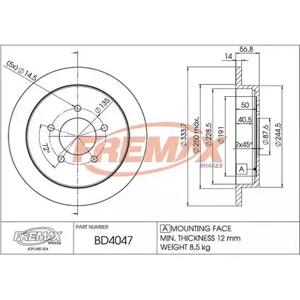 Тормозной диск FREMAX YW 979 BD-4047 316CWT 2886852 изображение 0