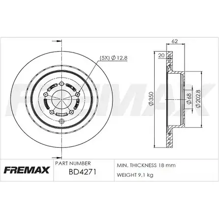 Тормозной диск FREMAX BD-4271 2886947 DL53P 8SL PDMW изображение 0