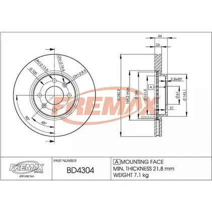 Тормозной диск FREMAX 2886961 CA WY1T NYO4M4 BD-4304 изображение 0