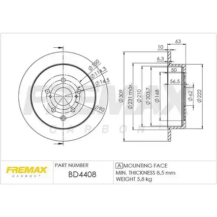 Тормозной диск FREMAX BD-4408 MKORY MBP ER5 2886978 изображение 0