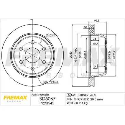 Тормозной диск FREMAX 2887125 ZR 31H BD-5067 K8T4RI изображение 0